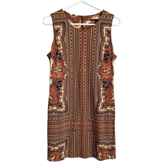 J. McLaughlin Dresses & Skirts - J McLaughlin Catalina Dress Sophia Scarf Print Orange Brown Classy Women’s Small